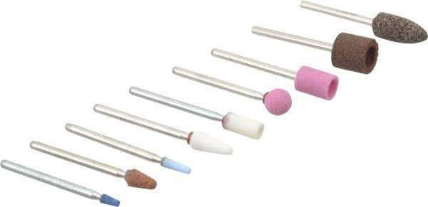Grier Abrasives - 9 Piece Aluminum Oxide Vitrified Mounted Stone Abrasive Point Set - Includes Shapes B44, B52, B53, B96, B97, B122, B131, B132 & B135 - Exact Tool & Supply