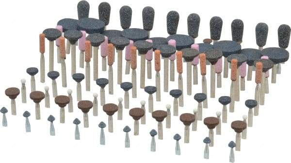 Grier Abrasives - 100 Piece Aluminum Oxide Vitrified Mounted Stone Abrasive Point Set - Assorted Shapes - Exact Tool & Supply