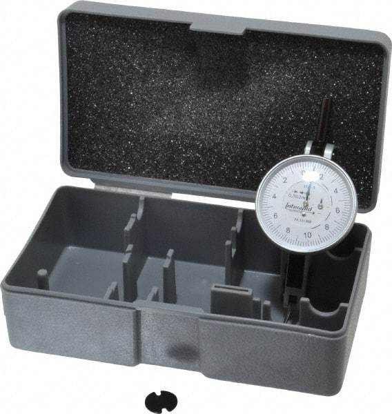 INTERAPID - 0.4 mm Range, 0.002 mm Dial Graduation, Horizontal Dial Test Indicator - 1-1/2 Inch White Dial, 0-10-0 Dial Reading - Exact Tool & Supply
