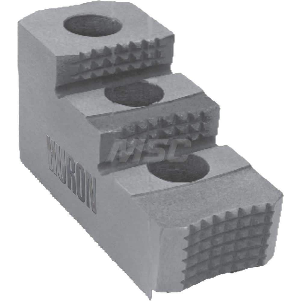 Huron Machine Products - Hard Lathe Chuck Jaws; Jaw Type: Top Jaws ; Jaw Interface Type: 1.5mm x 60 Serrated ; Maximum Compatible Chuck Diameter (Inch): 15 ; Number of Steps: 2 ; Material: Case Hardened 1018 ; Overall Width/Diameter (Inch): 2-1/2 - Exact Tool & Supply