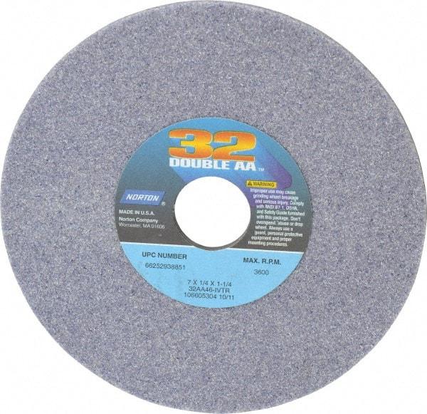 Norton - 7" Diam x 1-1/4" Hole x 1/4" Thick, I Hardness, 46 Grit Surface Grinding Wheel - Aluminum Oxide, Type 1, Coarse Grade, 3,600 Max RPM, Vitrified Bond, No Recess - Exact Tool & Supply