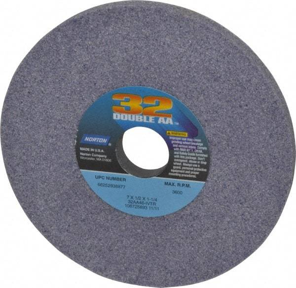 Norton - 7" Diam x 1-1/4" Hole x 1/2" Thick, I Hardness, 46 Grit Surface Grinding Wheel - Aluminum Oxide, Type 1, Coarse Grade, 3,600 Max RPM, Vitrified Bond, No Recess - Exact Tool & Supply