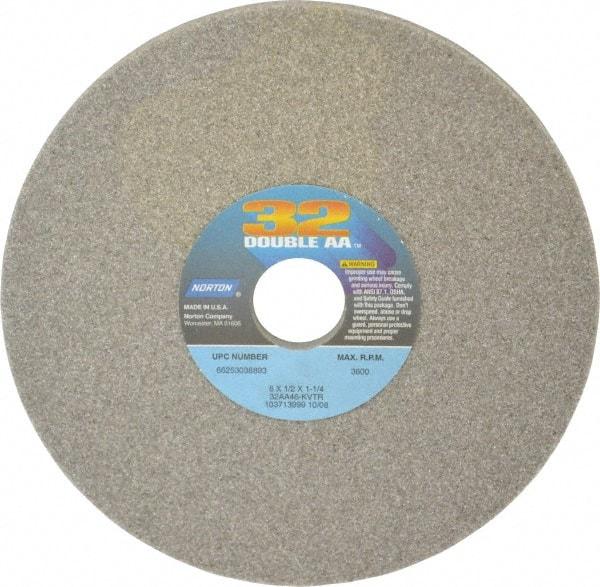 Norton - 8" Diam x 1-1/4" Hole x 1/2" Thick, K Hardness, 46 Grit Surface Grinding Wheel - Aluminum Oxide, Type 1, Coarse Grade, 3,600 Max RPM, Vitrified Bond, No Recess - Exact Tool & Supply