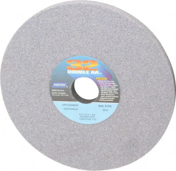Norton - 8" Diam x 1-1/4" Hole x 1/2" Thick, I Hardness, 60 Grit Surface Grinding Wheel - Aluminum Oxide, Type 1, Medium Grade, 3,600 Max RPM, Vitrified Bond, No Recess - Exact Tool & Supply