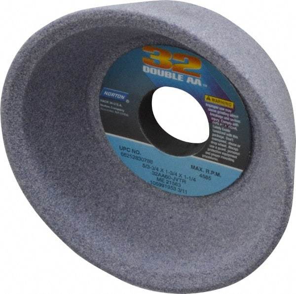 Norton - 5" Diam, 1-1/4" Hole Size, 1-3/4" Overall Thickness, 60 Grit, Type 11 Tool & Cutter Grinding Wheel - Medium Grade, Aluminum Oxide, K Hardness, Vitrified Bond, 4,585 RPM - Exact Tool & Supply