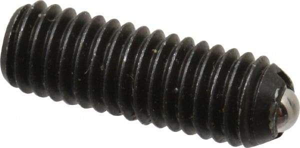 Vlier - 10-32, 0.094" Ball Diam, 0.57" Body Length, 0.025" Max Ball Reach, Threaded Ball Plunger - Steel Body, Stainless Steel Ball, 1.5 Lb Initial End Force, 3 Lb Final End Force, Locking Element - Exact Tool & Supply
