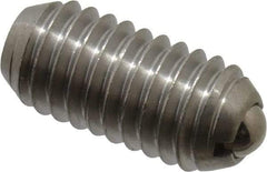 Vlier - 3/8-16, 0.188" Ball Diam, 0.8" Body Length, 0.048" Max Ball Reach, Threaded Ball Plunger - Stainless Steel Body, Stainless Steel Ball, 5 Lb Initial End Force, 10 Lb Final End Force - Exact Tool & Supply
