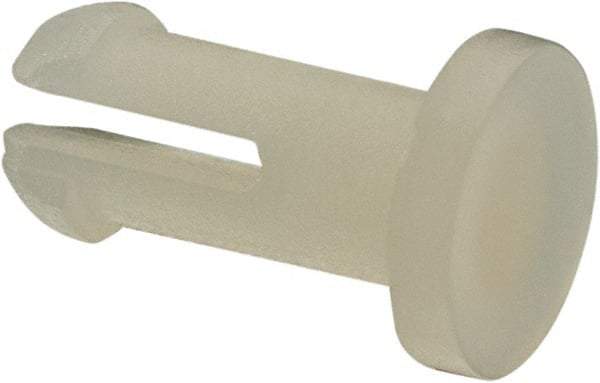 Made in USA - 0.115" Hole Diam, 0.341" OAL, Split Shank, Nylon Panel Rivet - 0.301" Length Under Head, 0.235" Material Thickness, 13/64" Head Diam - Exact Tool & Supply