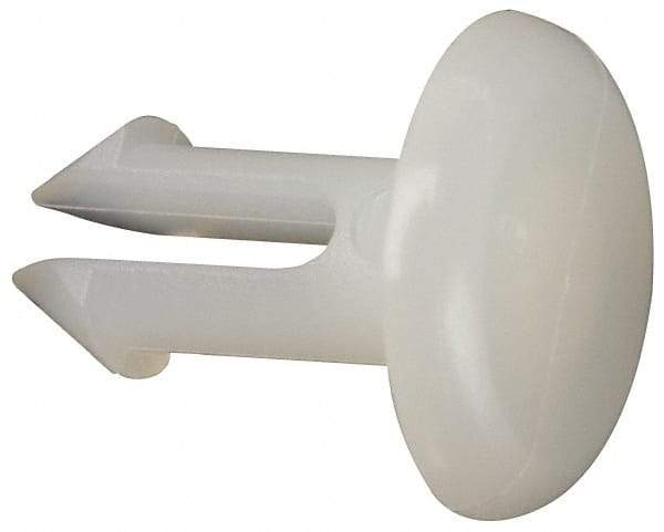 Made in USA - 0.157" to 0.16" Hole Diam, 0.488" OAL, Split Shank, Nylon Panel Rivet - 0.428" Length Under Head, 0.315" Material Thickness, 25/64" Head Diam - Exact Tool & Supply