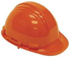 North - ANSI Type I, Class E Rated, 4-Point, Pin Lock Adjustment Hard Hat - One Size Fits Most, Orange, Standard Brim - Exact Tool & Supply