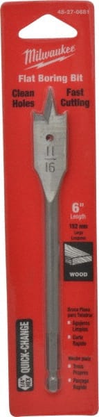 Milwaukee Tool - 11/16", 1/4" Straight Shank, Bright Finish, Carbon Steel, Spade Blade Drill Bit - Exact Tool & Supply