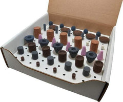 Grier Abrasives - 50 Piece Aluminum Oxide Vitrified Mounted Stone Abrasive Point Set - Assorted Shapes - Exact Tool & Supply