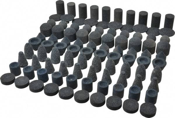 Grier Abrasives - 100 Piece Aluminum Oxide Vitrified Mounted Stone Abrasive Point Set - Includes Shapes A5, A12, A14, A21, A32, A37, A39, A40, W206 & W217 - Exact Tool & Supply
