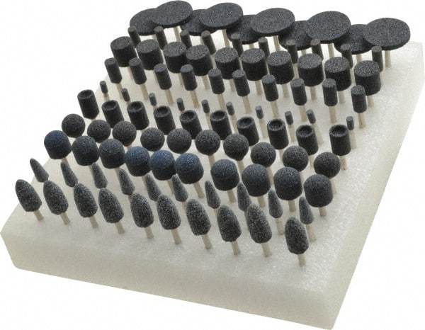 Grier Abrasives - 100 Piece Aluminum Oxide Vitrified Mounted Stone Abrasive Point Set - Includes Shapes W125, W154, W144, W163, W185, B91, B53, B121, B52 & B131 - Exact Tool & Supply