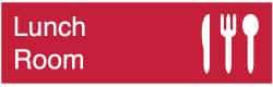 NMC - Lunch Room, 10" Wide x 3" High, Plastic Sign - English, White on Red, Wall Mount - Exact Tool & Supply