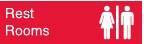 NMC - Rest Rooms, 10" Wide x 3" High, Plastic Sign - English, White on Red, Wall Mount - Exact Tool & Supply