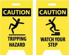 NMC - Caution - Tripping Hazard, Caution - Watch Your Step, 12" Wide x 19" High, Plastic Floor Sign - A-Frame, Black on Yellow, For Accident Prevention - Exact Tool & Supply