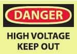 NMC - "Danger - High Voltage - Keep Out", 10" Long x 14" Wide, Pressure-Sensitive Vinyl Safety Sign - Rectangle, 0.004" Thick, Use for Accident Prevention - Exact Tool & Supply