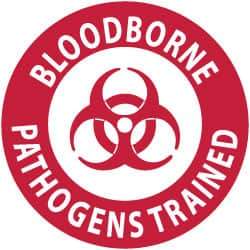 NMC - Bloodborne Pathogens Trained, Hard Hat Label - Red on White, 2" Thick, For Accident Prevention - Exact Tool & Supply