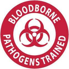NMC - Bloodborne Pathogens Trained, Hard Hat Label - Red on White, 2" Thick, For Accident Prevention - Exact Tool & Supply
