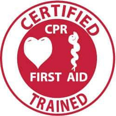 NMC - Certified CPR First Aid Trained, Hard Hat Label - Red on White, 2" Thick, For Certified Operator - Exact Tool & Supply