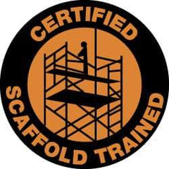 NMC - Certified Scaffold Trained, Hard Hat Label - Orange on Black, 2" Thick, For Certified Operator - Exact Tool & Supply