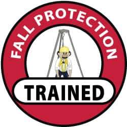 NMC - Fall Protection Trained, Hard Hat Label - Black, Red & Yellow on White, 2" Thick, For Accident Prevention - Exact Tool & Supply