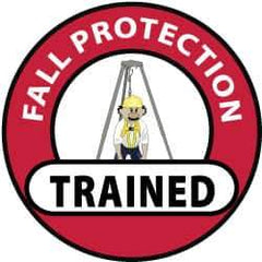 NMC - Fall Protection Trained, Hard Hat Label - Black, Red & Yellow on White, 2" Thick, For Accident Prevention - Exact Tool & Supply