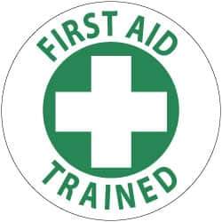 NMC - First Aid Trained, Hard Hat Label - Green on White, 2" Thick, For Accident Prevention - Exact Tool & Supply