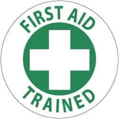 NMC - First Aid Trained, Hard Hat Label - Green on White, 2" Thick, For Accident Prevention - Exact Tool & Supply