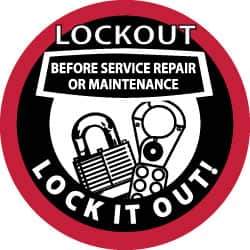 NMC - Lockout Before Service Repair or Maintenance - Lock It Out, Hard Hat Label - Black & Red on White, 2" Thick, For Accident Prevention - Exact Tool & Supply