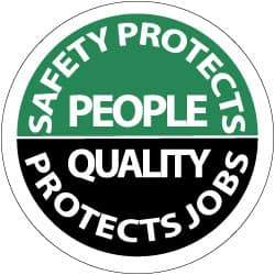 NMC - Safety Protects People - Quality Protects Job, Hard Hat Label - White on Green & Black, 2" Thick, For Accident Prevention - Exact Tool & Supply