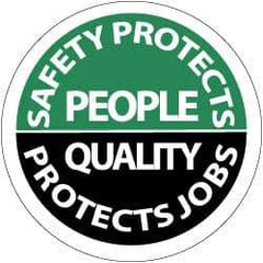 NMC - Safety Protects People - Quality Protects Job, Hard Hat Label - White on Green & Black, 2" Thick, For Accident Prevention - Exact Tool & Supply