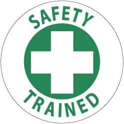 NMC - Safety Trained, Hard Hat Label - Green on White, 2" Thick, For Accident Prevention - Exact Tool & Supply