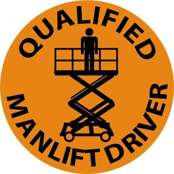 NMC - Qualified Man Lift Driver, Hard Hat Label - Black on Orange, 2" Thick, For Certified Operator - Exact Tool & Supply