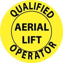 NMC - Qualified Aerial Lift Operator, Hard Hat Label - Black on Yellow, 2" Thick, For Certified Operator - Exact Tool & Supply