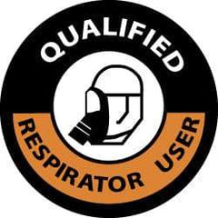 NMC - Qualified Respirator User, Hard Hat Label - Black & Orange on White, 2" Thick, For Certified Operator - Exact Tool & Supply