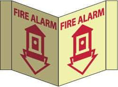 NMC - Fire Alarm, Acrylic Fire Sign - 8-3/4" Wide x 5-3/4" High, Glow-in-the-Dark - Exact Tool & Supply