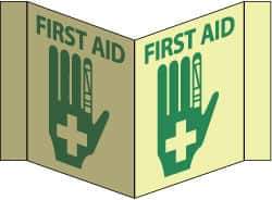 NMC - "First Aid", 5-3/4" Long x 8-3/4" Wide, Rigid Plastic Safety Sign - Rectangle, 0.125" Thick, Use for First Aid - Exact Tool & Supply