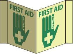 NMC - "First Aid", 5-3/4" Long x 8-3/4" Wide, Rigid Plastic Safety Sign - Rectangle, 0.125" Thick, Use for First Aid - Exact Tool & Supply