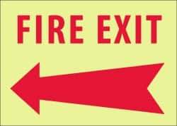 NMC - Fire Exit, Pressure Sensitive Vinyl Fire Sign - 14" Wide x 10" High, Glow-in-the-Dark - Exact Tool & Supply