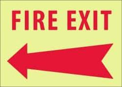 NMC - Fire Exit, Pressure Sensitive Vinyl Fire Sign - 14" Wide x 10" High, Glow-in-the-Dark - Exact Tool & Supply
