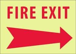 NMC - Fire Exit, Pressure Sensitive Vinyl Fire Sign - 14" Wide x 10" High, Glow-in-the-Dark - Exact Tool & Supply