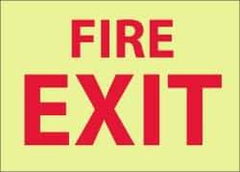 NMC - Fire Exit, Pressure Sensitive Vinyl Fire Sign - 14" Wide x 10" High, Glow-in-the-Dark - Exact Tool & Supply