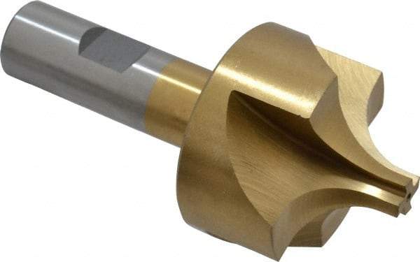 Interstate - 19/32" Radius, 1-15/16" Mill Diam, 4 Flute High Speed Steel Corner Rounding End Mill - Single End, TiN Finish, 4" OAL, 3/4" Shank Diam - Exact Tool & Supply