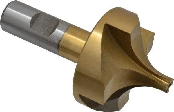 Interstate - 3/4" Radius, 2-1/4" Mill Diam, 4 Flute High Speed Steel Corner Rounding End Mill - Single End, TiN Finish, 4-1/8" OAL, 3/4" Shank Diam - Exact Tool & Supply