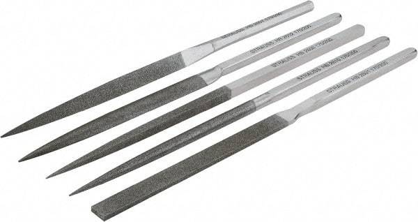 Strauss - 5 Piece Diamond Pattern File Set - 8-1/2" Long, Fine Coarseness, Set Includes Equalling, Half Round, Round, Square, Three Square - Exact Tool & Supply