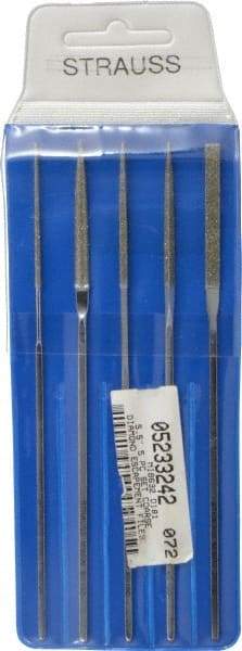 Strauss - 5 Piece Diamond Pattern File Set - 5-1/2" Long, Coarse Coarseness, Square Handle, Set Includes Equalling, Half Round, Round, Square - Exact Tool & Supply
