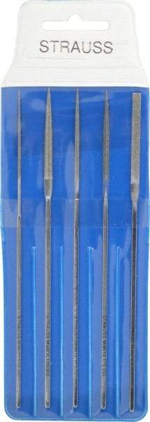 Strauss - 5 Piece Diamond Pattern File Set - 5-1/2" Long, Fine Coarseness, Square Handle, Set Includes Equalling, Half Round, Round, Square - Exact Tool & Supply