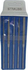 Strauss - 5 Piece Diamond Pattern File Set - 5-1/2" Long, Fine Coarseness, Round Handle, Set Includes Equalling, Half Round, Round, Square, Three Square - Exact Tool & Supply
